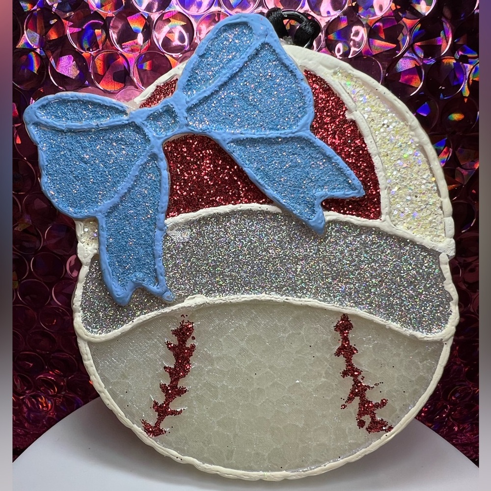 Glittery Baseball ⚾️ Car Freshie with Blue Bow